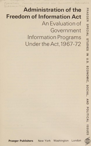 Cover for Administration of the Freedom of information act