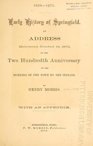 Cover for 1636-1675 ; early history of Springfield
