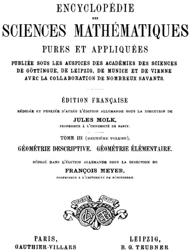 Cover for Encyclopédie des sciences mathématiques pures et appliquées pures et appliquées publiée sous les auspices des Académies des Sciences de Göttingue