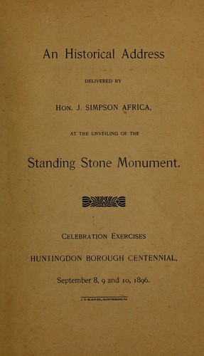Cover for An historical address delivered by Hon. J. Simpson Africa