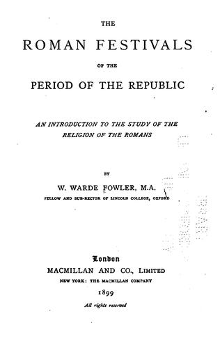 Cover for The Roman festivals of the period of the Republic