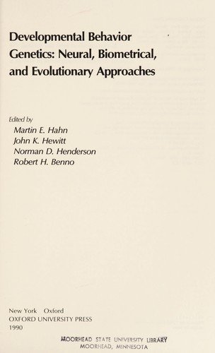 Cover for Developmental behavior genetics