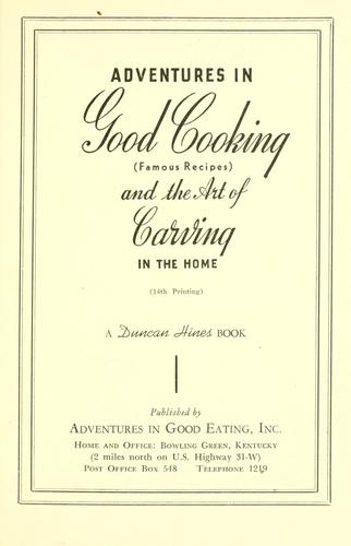 Cover for Adventures in good cooking