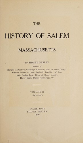 Cover for The history of Salem, Massachusetts