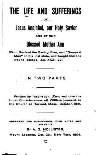 Cover for The Life and Sufferings of Jesus Anointed, Our Holy Savior and of Our ...
