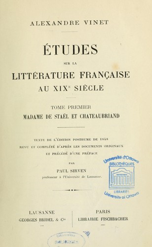Cover for Etudes sur la littérature française au 19e siècle