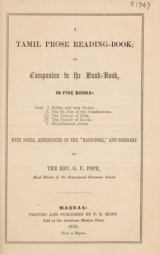 Cover for A Tamil prose reading-book