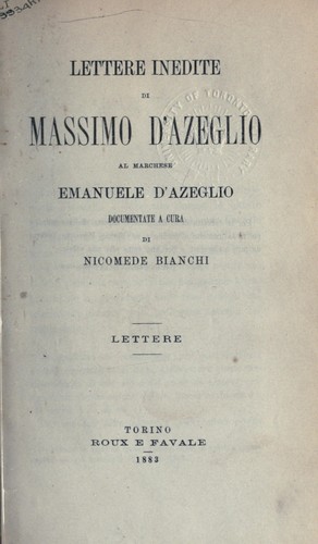 Cover for Lettere inedite al marchese Emanuele d'Azeglio