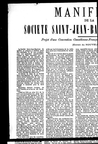 Cover for Manifeste de la Société Saint-Jean-Baptiste de Québec