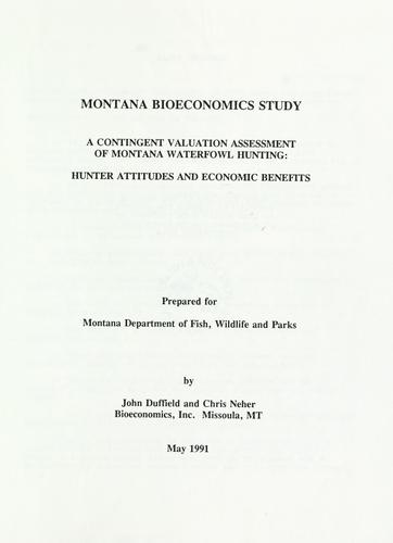 Cover for contingent valuation assessment of Montana waterfowl hunting