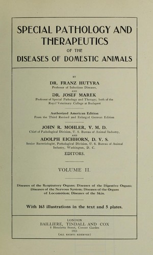 Cover for Special pathology and therapeutics of the diseases of domestic animals