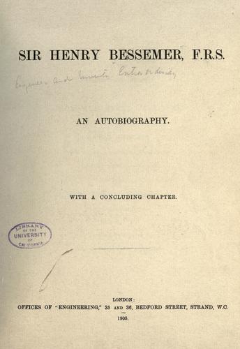 Cover for Sir Henry Bessemer, F. R. S.