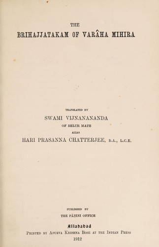 Cover for The Br̥ihajjâtakam of Varâha Mihira