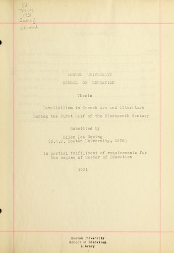 Cover for Parallellism in French art and literature during the first half of the nineteenth century