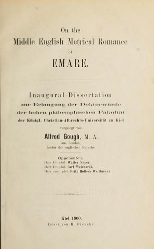 Cover for On the Middle English metrical romance of Emare ...
