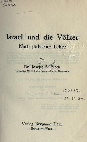Cover for Israel und die Völker nach jüdischer Lehre.
