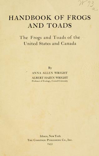 Cover for Handbook of frogs and toads ... of the United States and Canada.