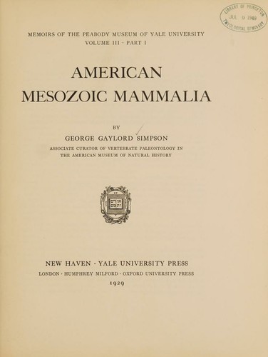 Cover for American Mesozoic Mammalia