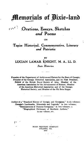Cover for Memorials of Dixie-land