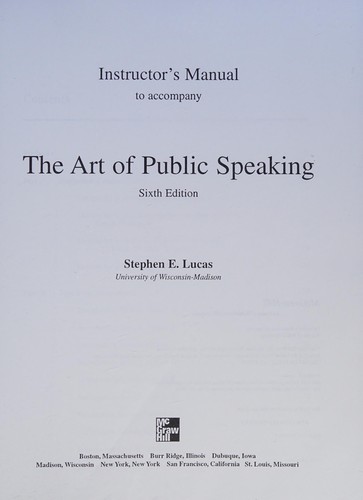 Cover for The Art of Public Speaking Instructor's Manual