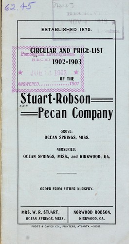 Cover for Circular and price-list, 1902-1903 of the Stuart-Robson Pecan Company