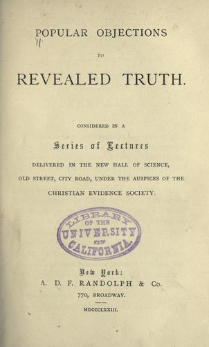 Cover for Popular objections to revealed truth