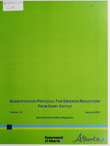 Cover for Quantification protocol for emission reductions from dairy cattle