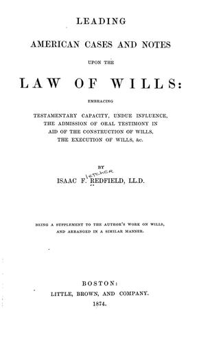 Cover for Leading American cases and notes upon the law of wills