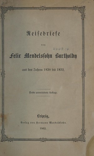Cover for Reisebriefe von Felix Mendelssohn Bartholdy