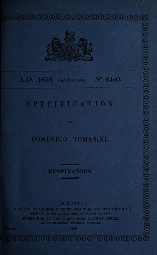 Cover for Specification of Domenico Tomasini