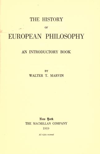 Cover for The history of European philosophy