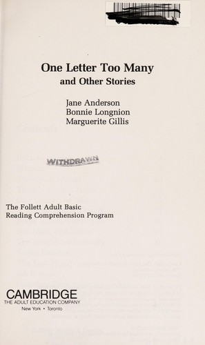 Cover for One Letter Too Many and Other Stories (Follet Adult Basic Reading Comprehension Program Series Book 3)