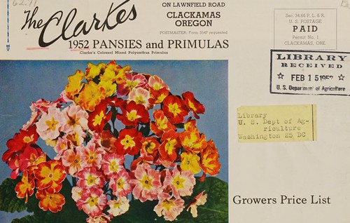 Cover for 1952 pansies and primulas