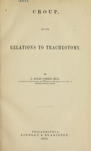 Cover for Croup, in its relations to tracheotomy.