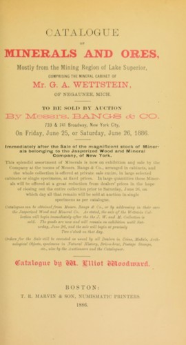 Cover for Catalogue of minerals and ores, mostly from the region of Lake Superior, comprising the mineral cabinet of Mr. G.A. Wettstein, of Negaunee, Mich