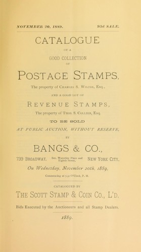 Cover for Catalogue of a good collection of postage stamps, the property of Charles S. Wilcox ...