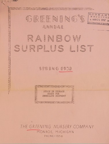 Cover for Greening's annual rainbow surplus list