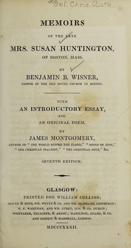 Cover for Memoirs of the late Mrs. Susan Huntington, of Boston, Mass