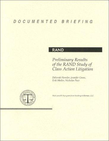 Cover for Preliminary Results of the RAND Study of Class Action Litigation
