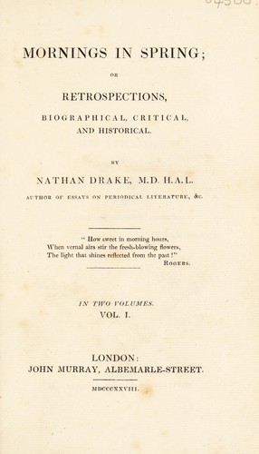 Cover for Mornings in Spring ; or retrospections, biographical, critical, and historical