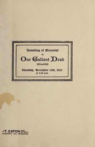 Cover for Unveiling of memorial to our gallant dead, 1914-1918