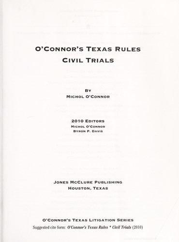Cover for O'Connor's Texas rules