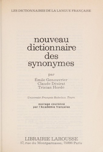 Cover for Nouveau dictionnaire des synonymes