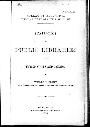 Cover for Statistics of public libraries in the United States and Canada