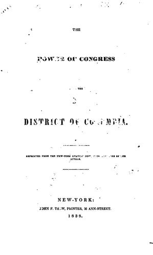 Cover for The Power of Congress Over the District of Columbia