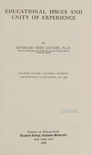 Cover for Educational issues and unity of experience.