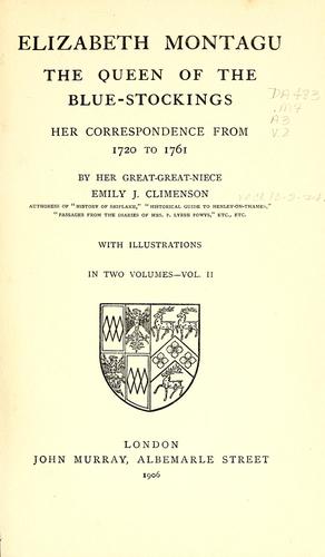 Cover for Elizabeth Montagu, the queen of the bluestockings