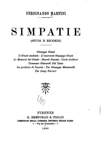 Cover for Simpatie (studi e ricordi)