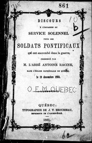 Cover for Discours à l'occasion du service solennel pour les soldats pontificaux qui ont succombé dans la guerre