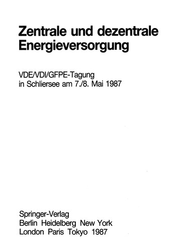 Cover for Zentrale und dezentrale Energieversorgung